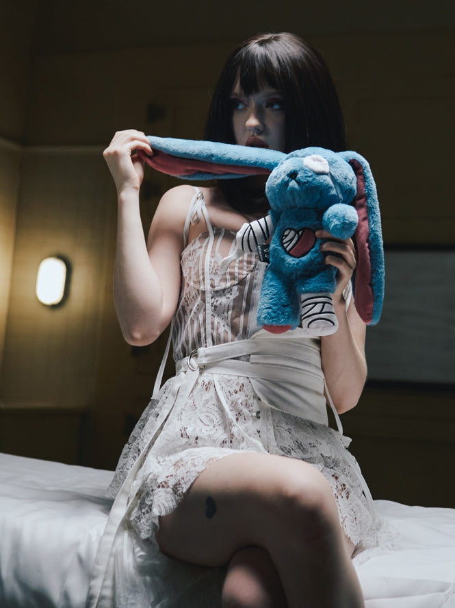 Injured Canvas Bunny with Blue Peacock Guro Plush Kawaii Bag A