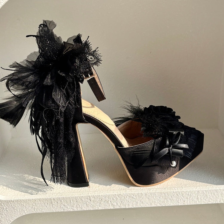Bloom Shoes Beaded Embellished Removable High-heel Goth Chunky Chains Black - Version Top Bow Victorian Gorgeous