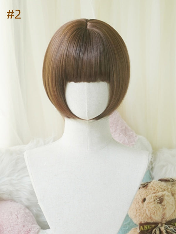 ダークブラウンのボブカットショートウィッグ(カール/フルバング付き)