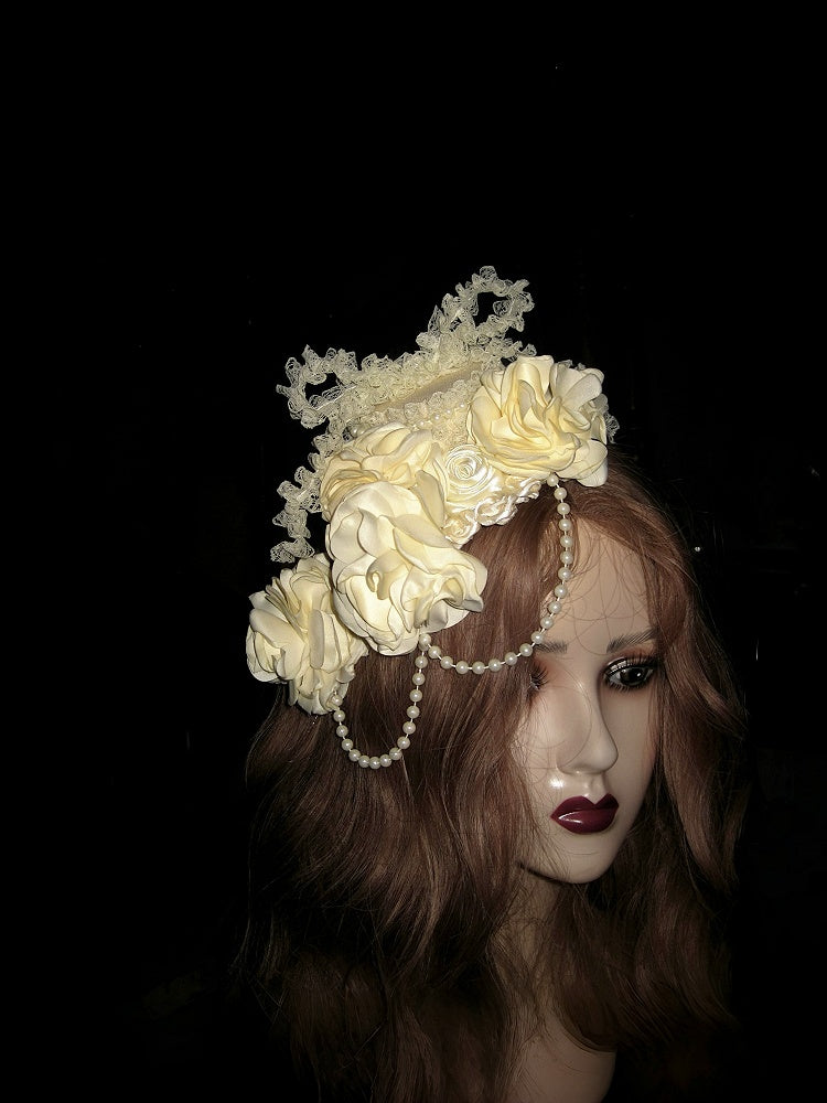 Floral Lolita Embellished Showa-style Bead Lace Hairclip