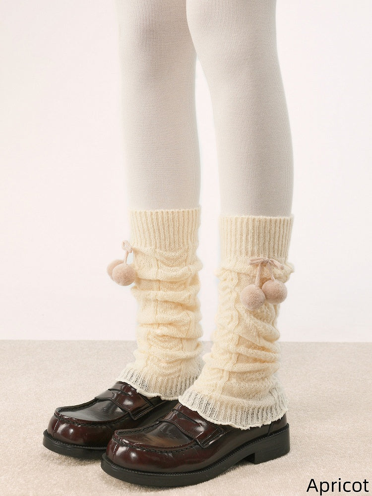 Pom-Pom Pattern Warmers with Knitted 6 Decorations Diamond Leg Colors