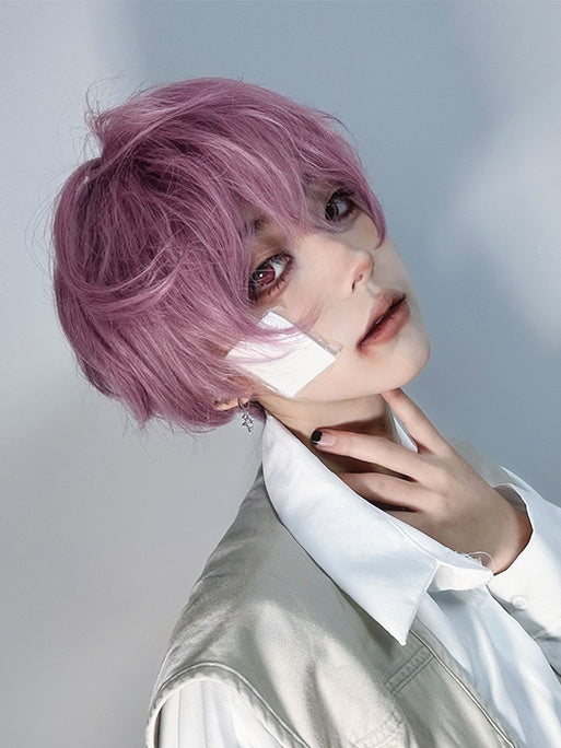 Pink-lila 24CM Kinnlänge Perücke mit Pony