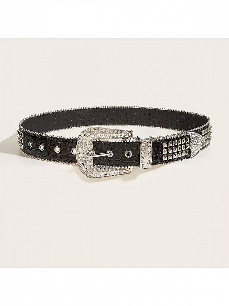 Punk Black Metal Rhinestone Buckle Belt