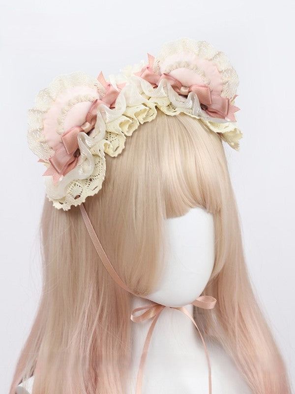 Ear in and with Bow Sweet colors Lolita Ruffled Available Hairband Bear 2 Accents