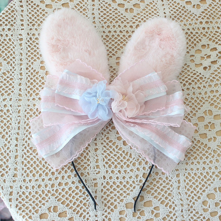 Blue Bunny Ear Fluffy Pink Pastel KC