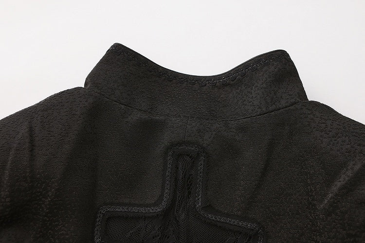 Black with Sleeves Collar Lolita Bell Top Ouji Stand Split-Tail