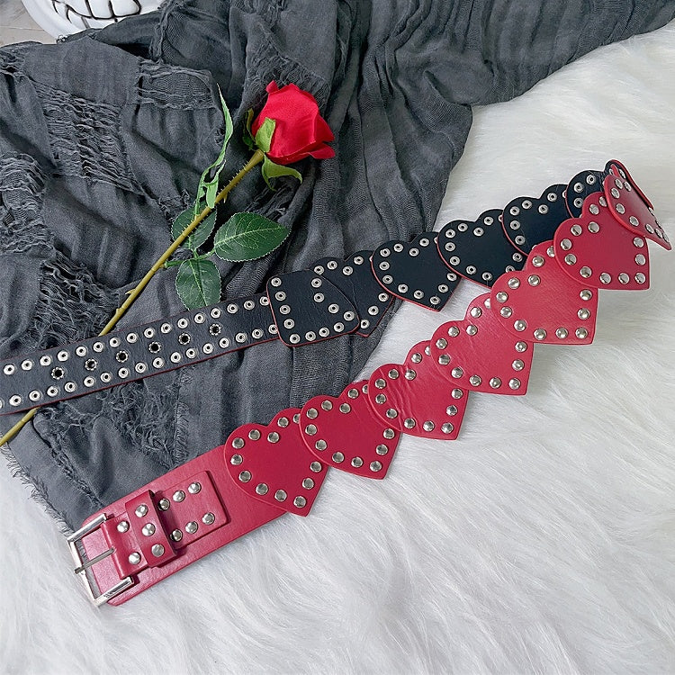 Punk Waist Studs Red Design Heart Y2K PU Belt
