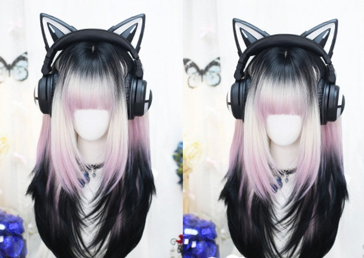 Pink and Purple Ombre Under Bust Length Wig with Full Bangs