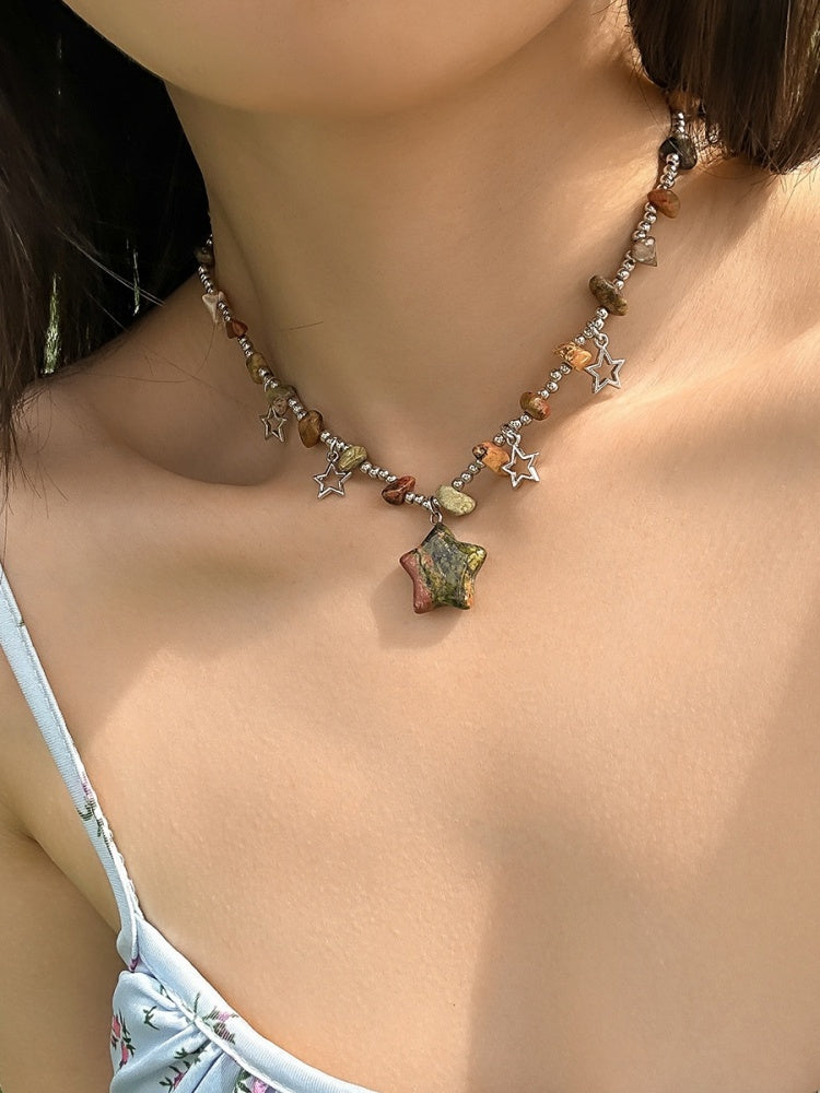 Wasteland Punk Sandstein Stern Anhänger Y2K Halskette