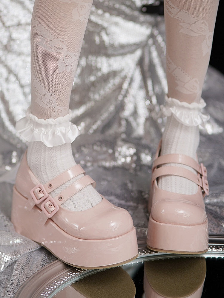 Platform Straps Sweet Buckle with Shoes Dual Jane Mary Pink