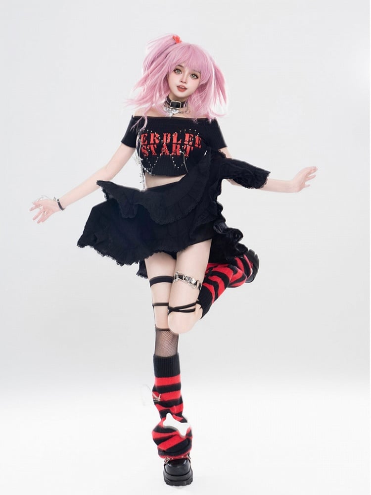 A-line Tiered With Hem Handkerchief Skirt Pleated Black