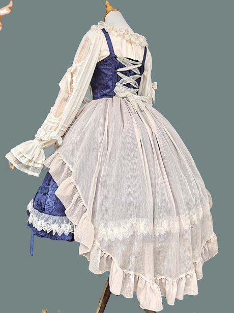 with Trim JSK Blue Lace Dress Apricot Lolita Gothic Cross and Motif