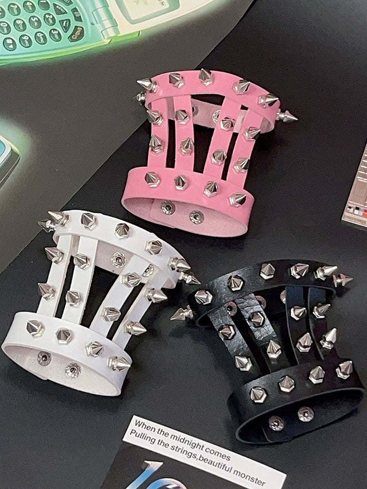 PU Bracelet Studs With Pink/White/Black Y2K Metal Punk