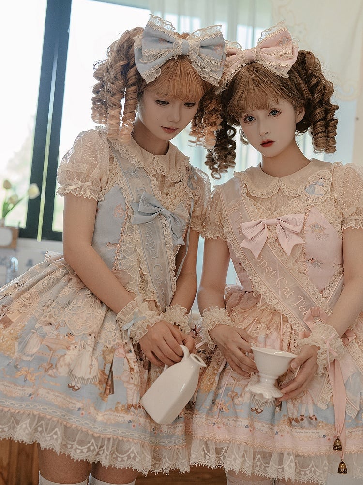 Pink KC Bowknot Blue / Mint Beige