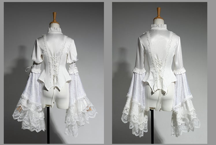Aristocrat Ärmel Glocke Rüschen Patched Spitze Hals Weiß Ouji Fashion Shirt Lolita