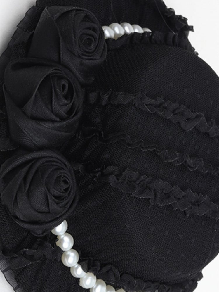 With Hat Mini Pearl Rose Lolita Black Clips