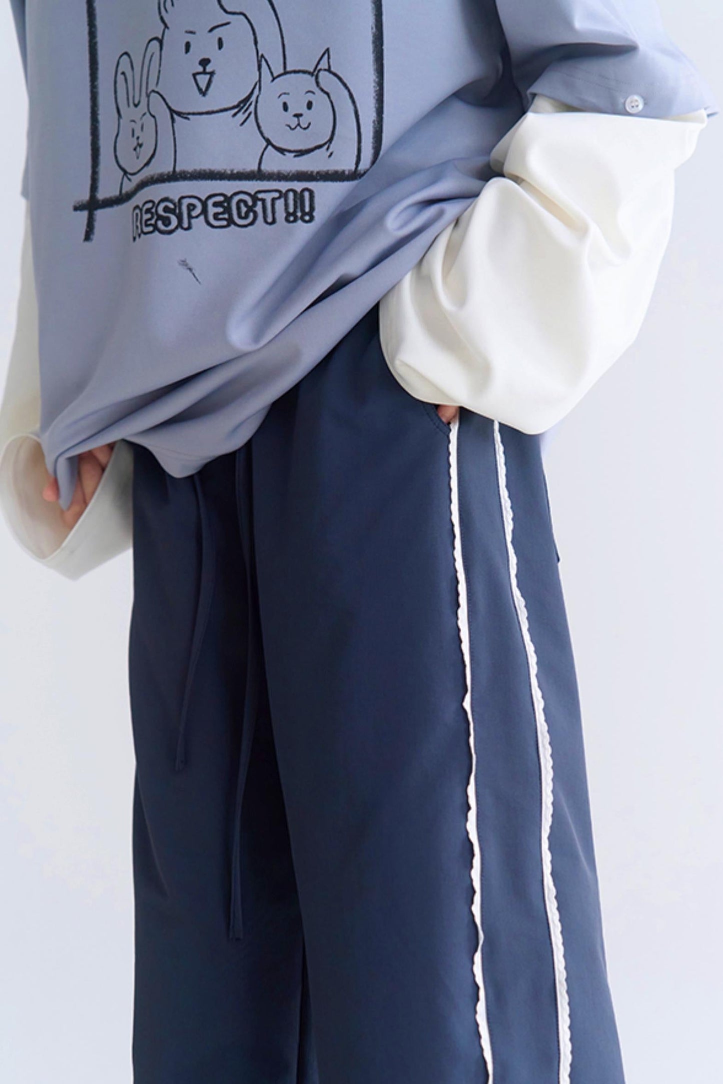 スポーティなレースのカジュアルスタイルパンツ