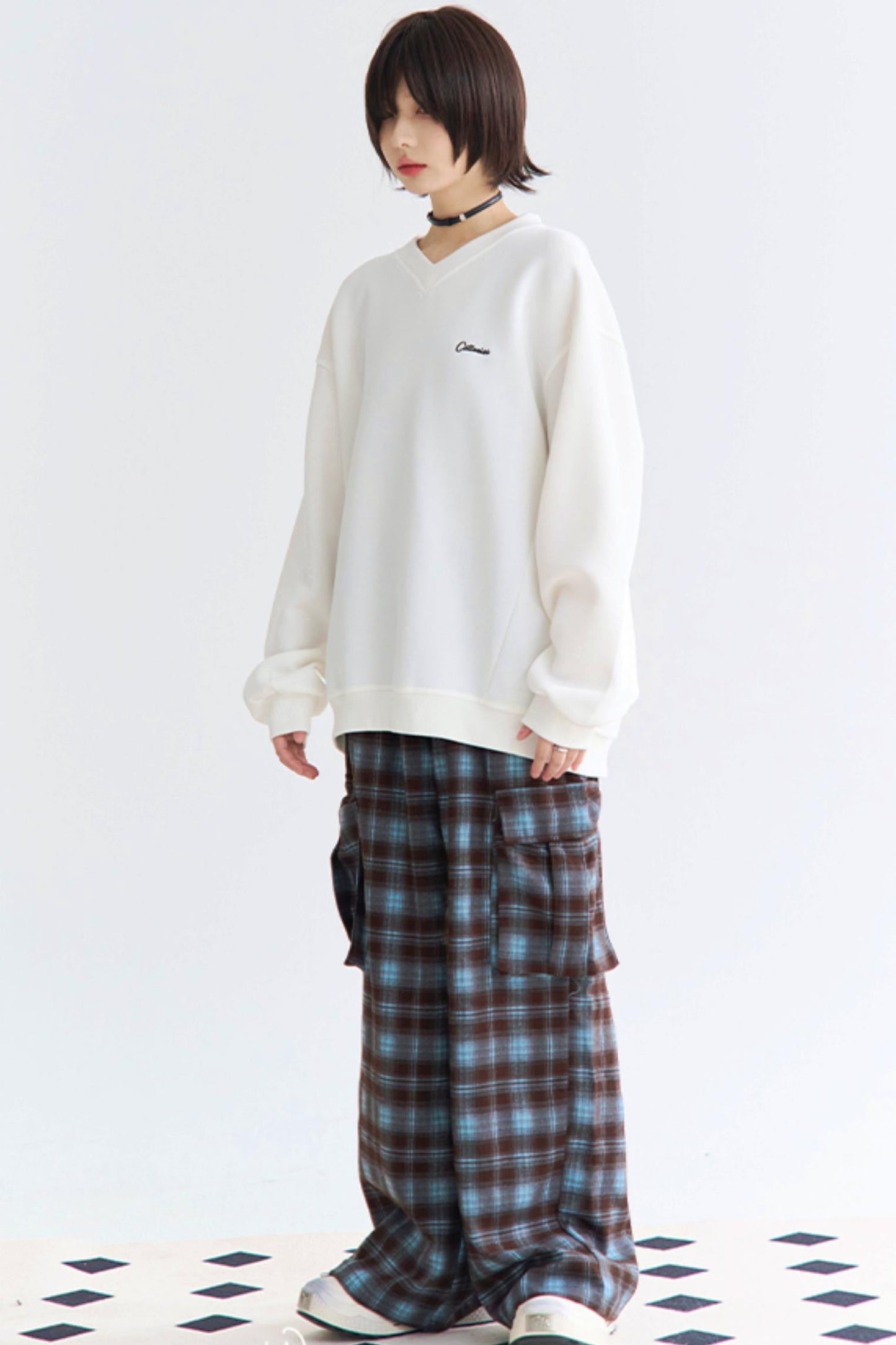 ハイパンツ チェックウエスト ワイド