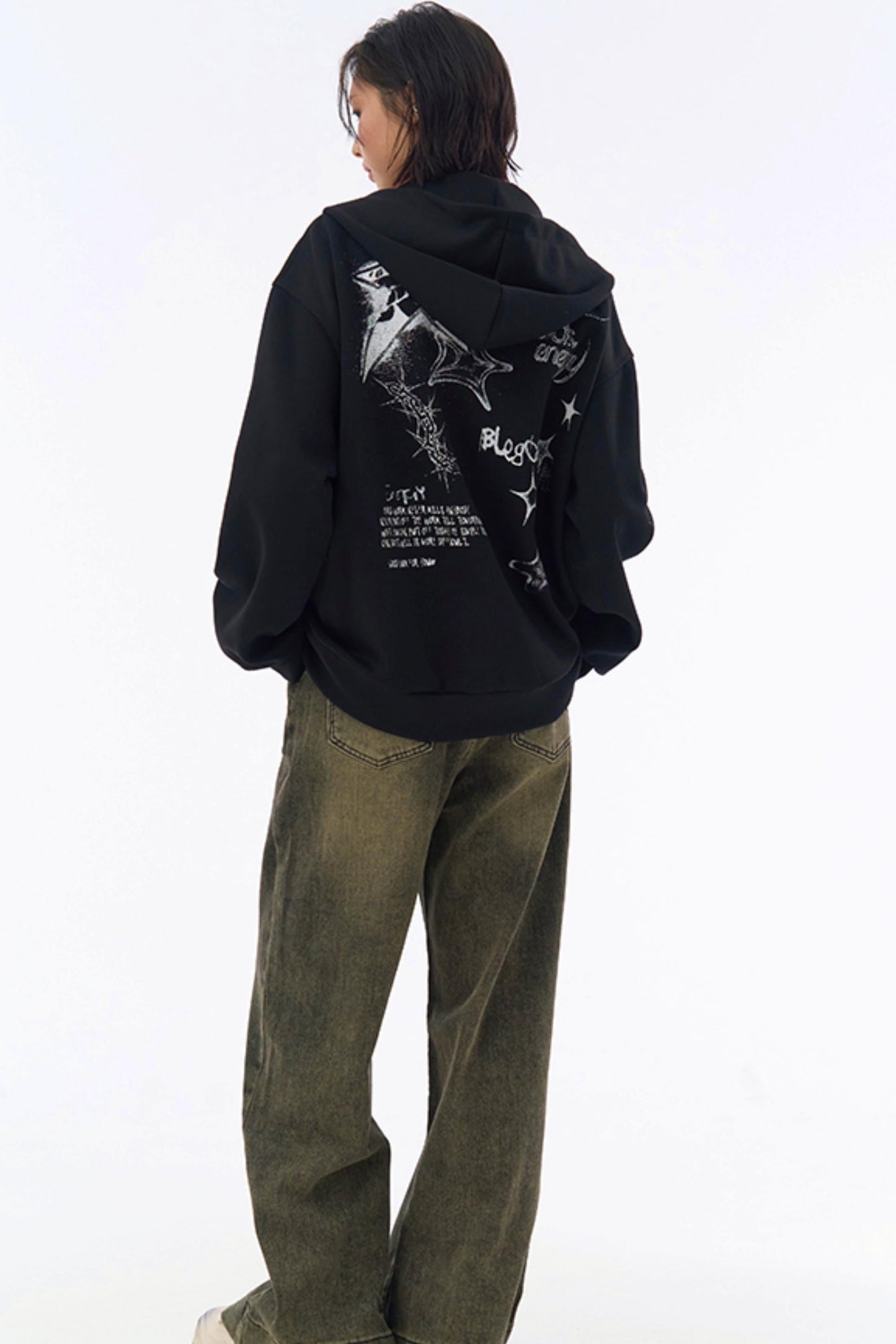 Lockerer Kapuzenpullover mit Graffiti-Print