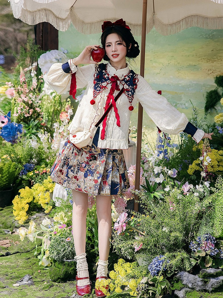 Modern Chinese Style Rabbit Embroidery Short Skirt - Zao Jing Ji
