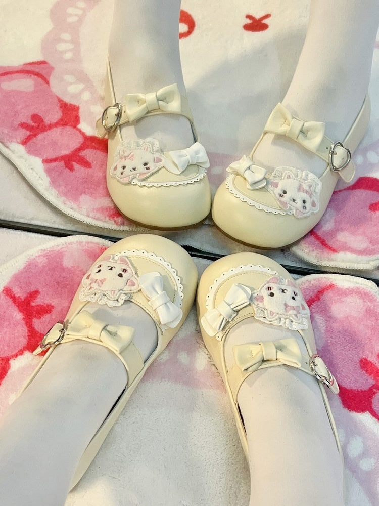 Toe Round Patches Flat with Sheep Yellow Janes Lolita Lace-trimmed Sweet Creamy Mary