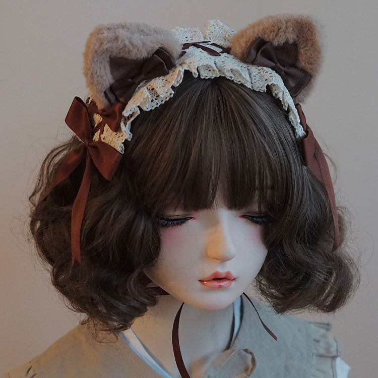 Hairband Details Ear Bowknot Brown Trim Cat Lace