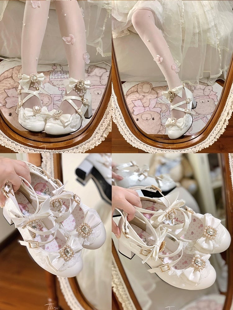 Bead with Heart Accents White Mary - Chain Janes Crystal Beaded Detachable Elegant Charm Lolita