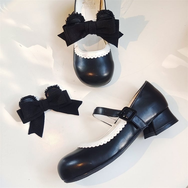 Black Jane Bear in 3cm/5cm Details Mary Lolita Detachable Sweet Scalloped Delicate Bow Ear Shoes