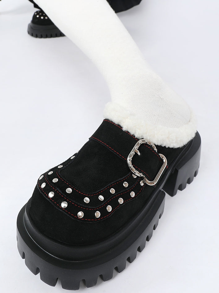 High Buckle Slip-Ons Backless - Punk Platform Accents Birkenstock Heel with Block