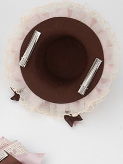 With Cake-shaped Sweet Mini Brown Lace Hat Pink Clips Lolita