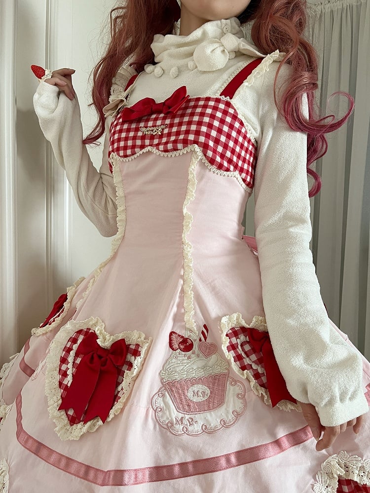 Shape Pink Embroidery Applique Lolita JSK Red Heart Hem Cake and