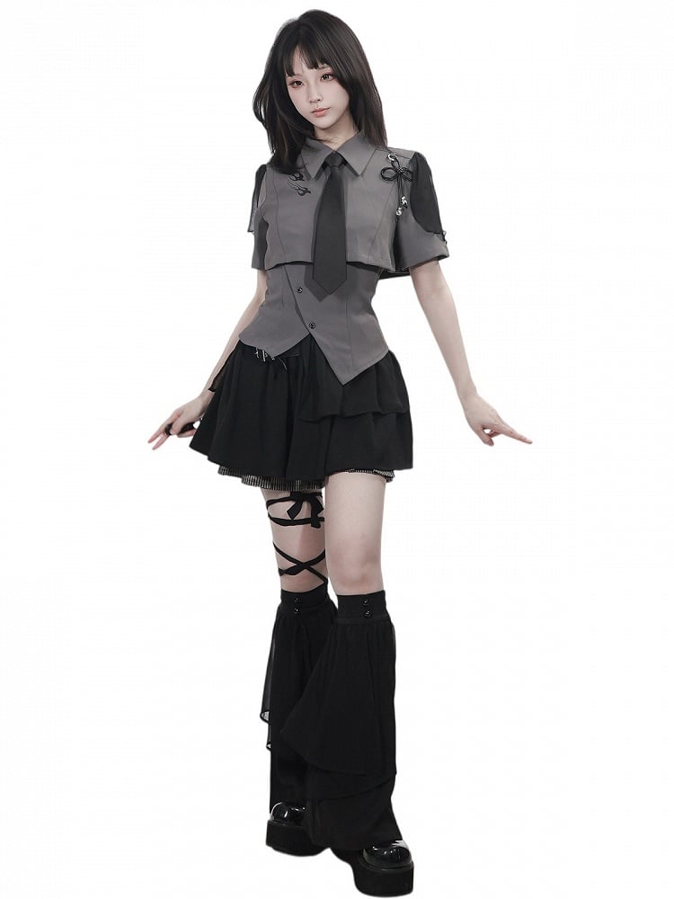 Black Skort with Leather Buckle Details - PINK SAVIOR