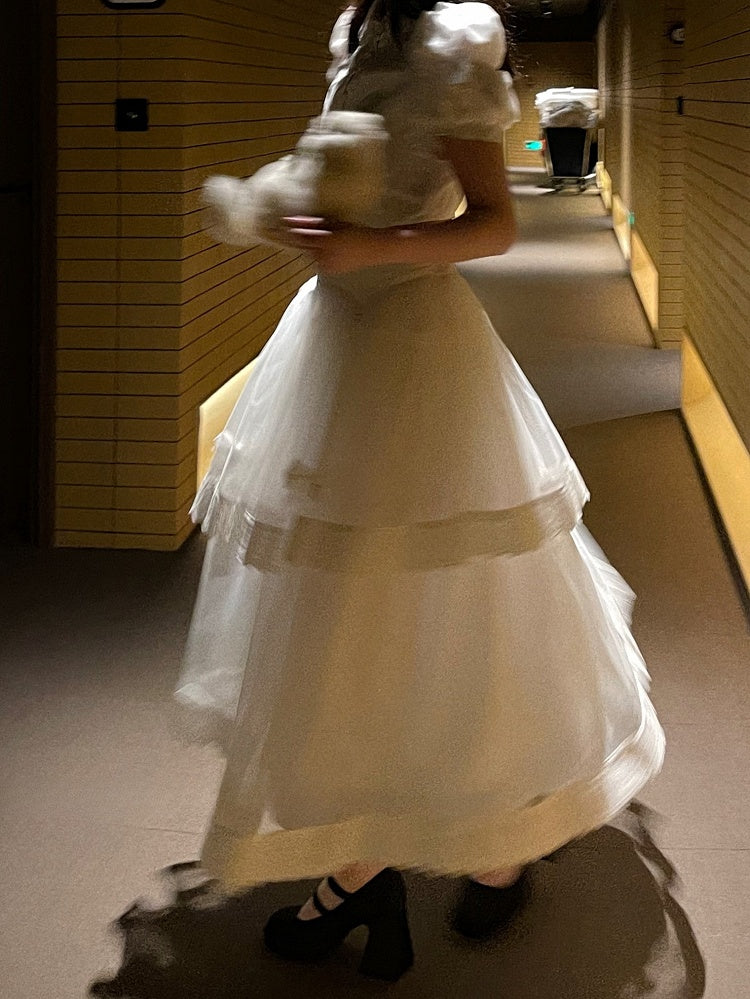 Tulle Gothic Lolita Bow with Skirt White Layered Details
