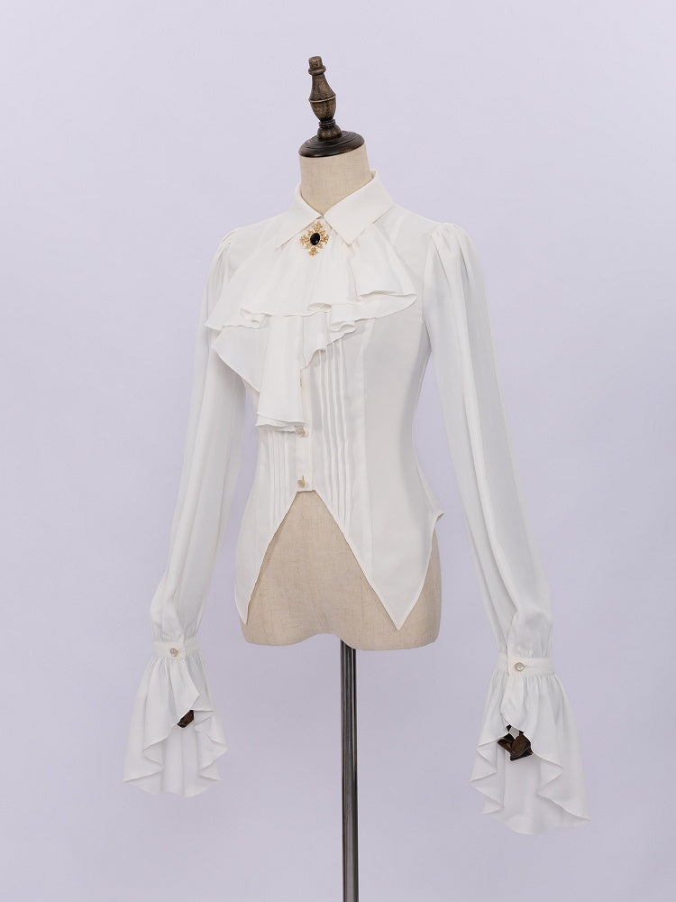 White Pleated Ruffle Shirt with Jabot Tie - DevilInspired Exclusive Collection