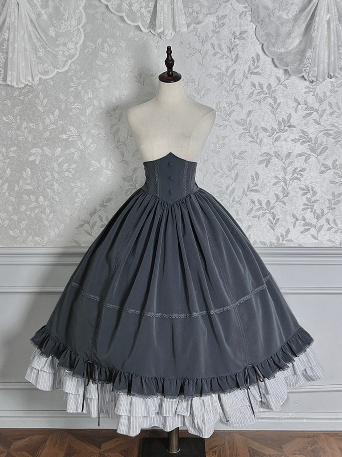 with Boned Waist Skirt High Ruffled Lolita Gray Hem