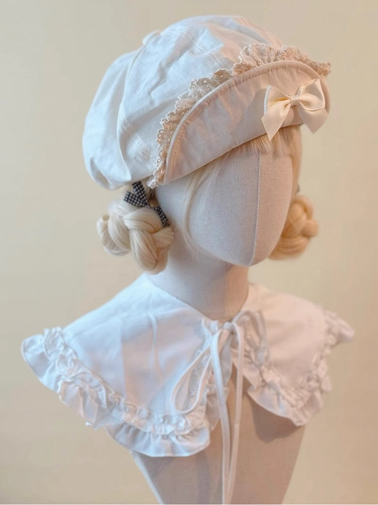and Trim Brim with Beret Delicate Bow Flipped Lace Creamy