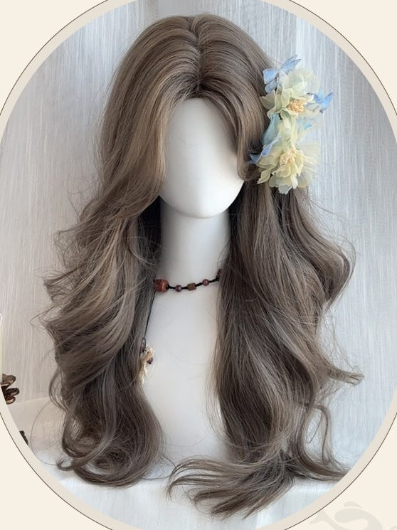 ブラウンのアンダーバスト丈ウェーブ合成ウィッグ