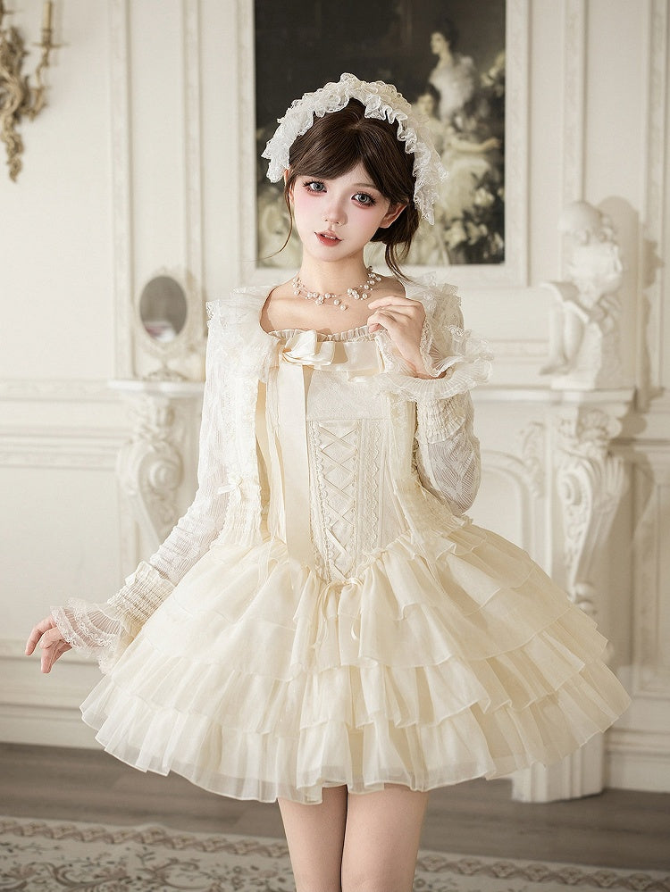 Boned Corset Waist Spaghetti Straps Dress Lolita JSK with Tiered Skirt - With PUJI