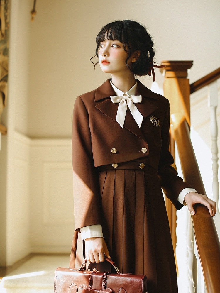 Embroidery JK Uniform Brown with Blazer Elegant Dove