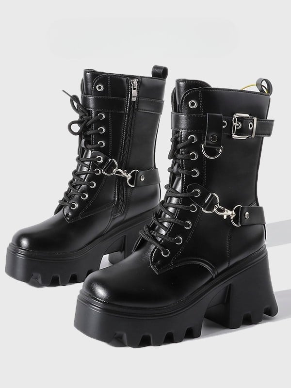 with Punk Multi-Closure System Heel Black - Chunky Boots