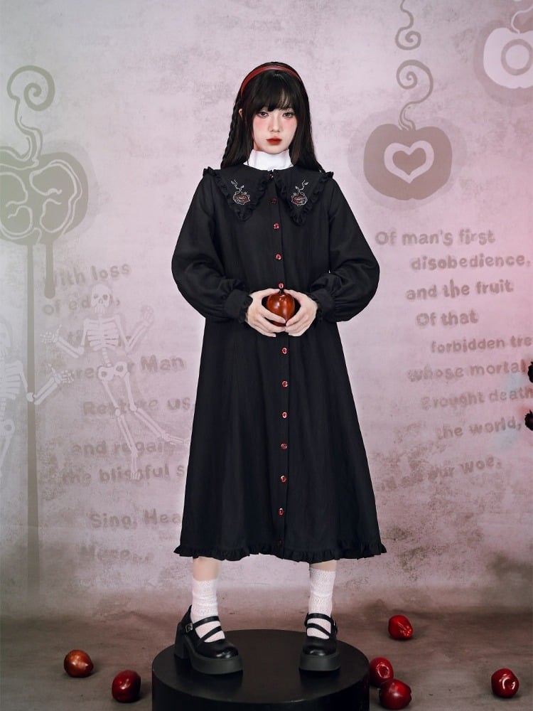 With Embroidery Gothic Sleeve Dress Black Eden-inspired Balloon