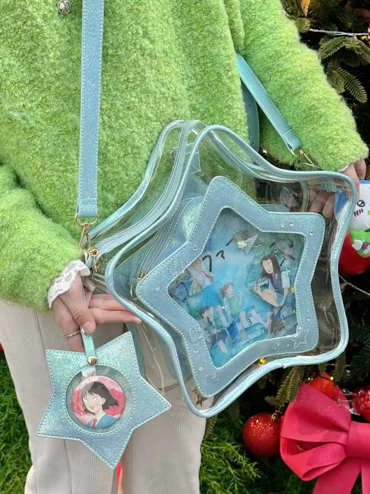 Star-shaped Ita Bag PU with Detachable Badge Blue Charm Set