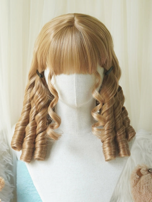 Schwarz/Hellblond/Rosa/Dunkelbraun/Blond, Oberbrustlange, gelockte römische Perücke mit vollem Pony