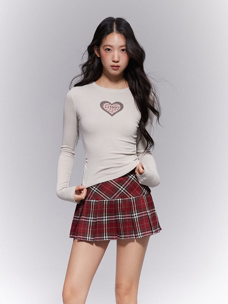 Red Zipper Pleats Preppy Skirt Side Mini Box Plaid Classic A-Line Style with