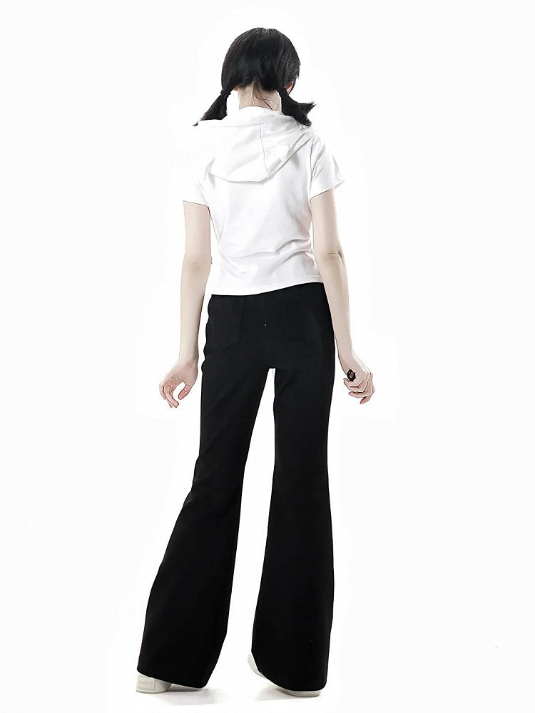 Schlaghose mit Knochenstickerei und Kordelzug in der Taille, Schwarz/Blau/Grau