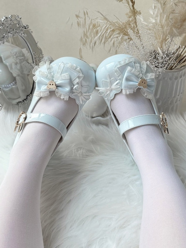 with Shoes PU Accents Low-heel/Mid-heel Bow in Sweet Blue Lolita
