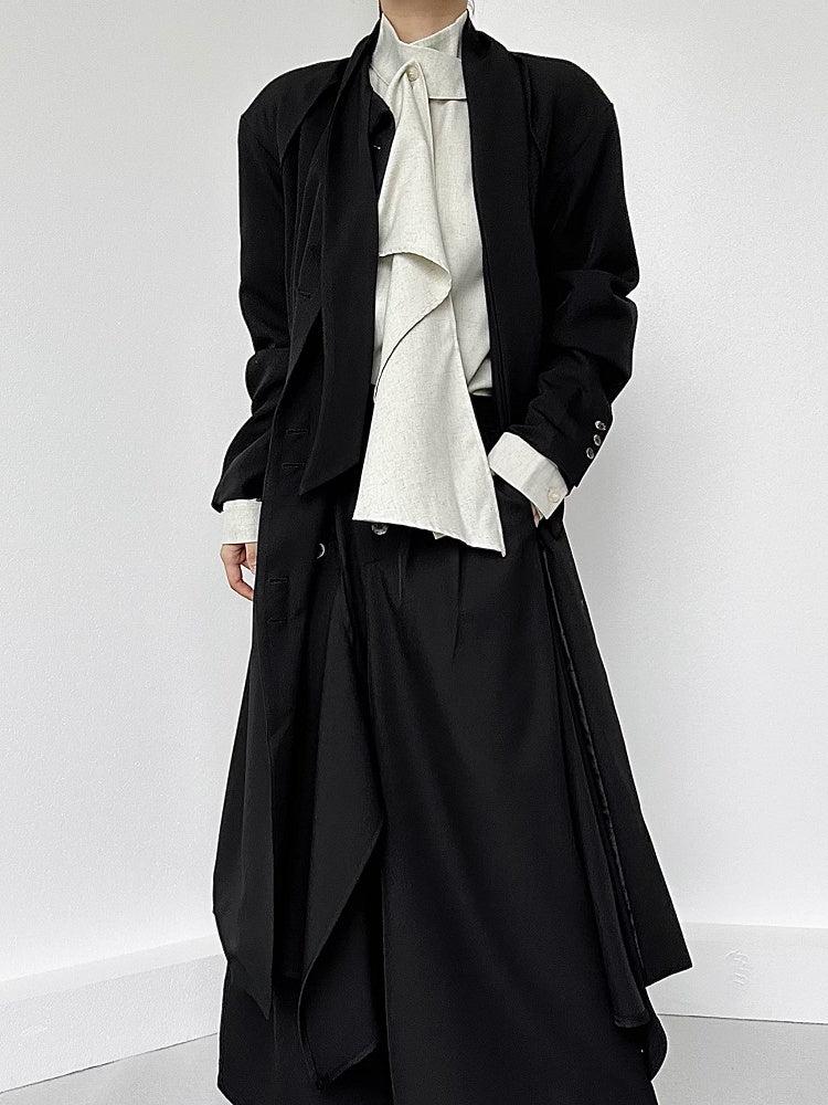 Sleeve Extended Stand Unisex Collar Shirt with Beige Long