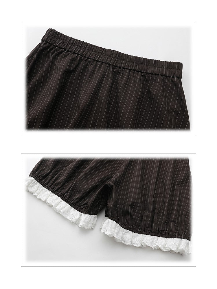 Elastic Size with Set: Straps Trim Black Striped Waist Skirt Adjustable Overall Ruffled Bloomers Plus