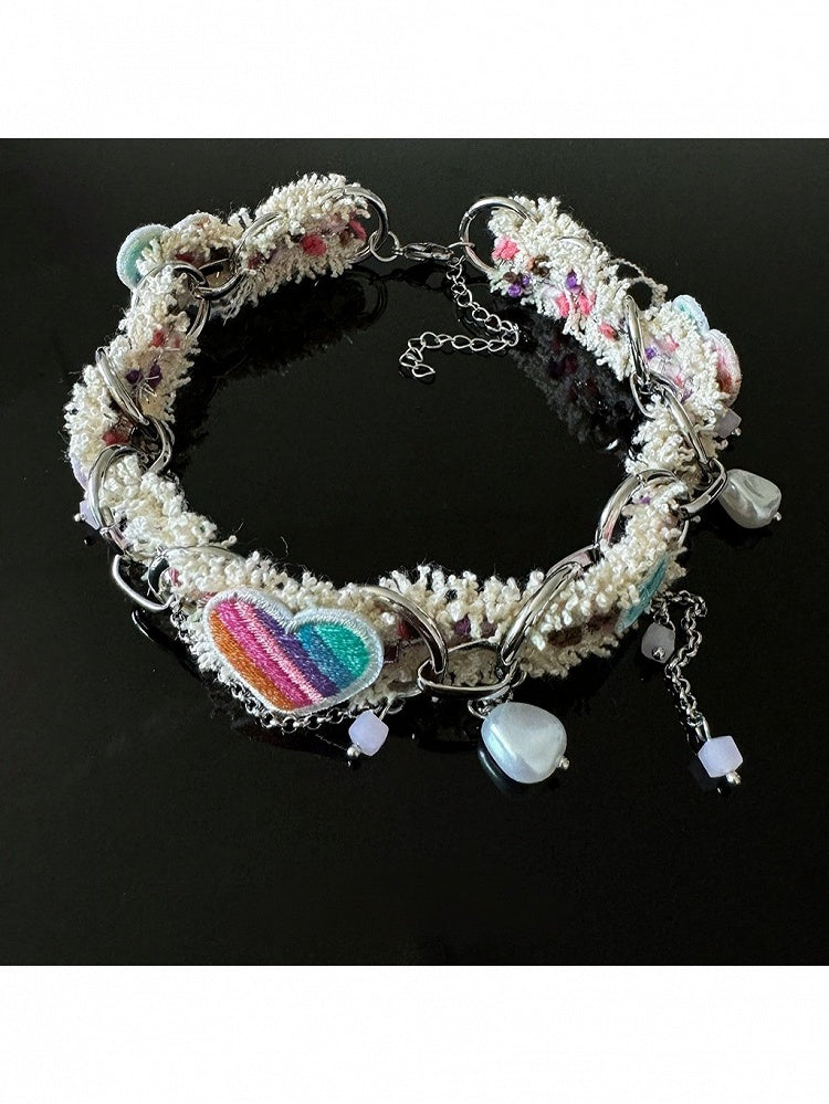 Y2K Multicolor Heart Choker with Pendant Chain - YSHXS