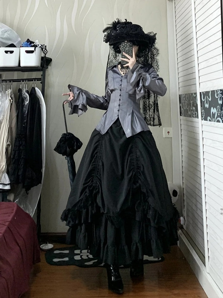 Shirt Sleeves Two Long Gothic Collar Wear Lolita Gray Ways